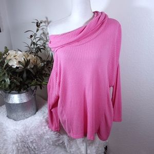 PINK WAFFLE KNIT COWL-NECK TOP SZ.XL EUC